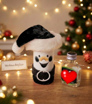 Nikolaus Schneemann Geschenk Mitarbeiter Lieferanten Wichteln Likörflasche schwarz